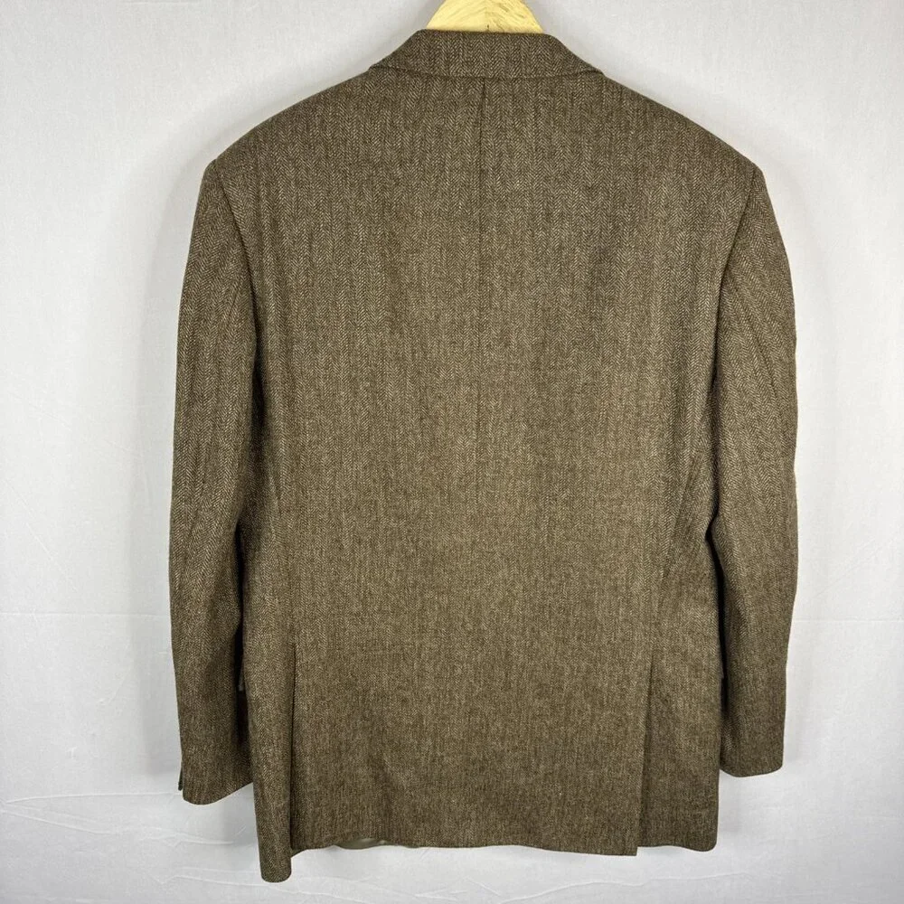 Distinction Sport‎ Coat Men’s 42 Tall Brown Herringbone Lambswool Alpaca